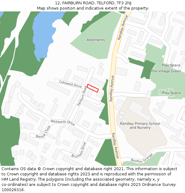12, FAIRBURN ROAD, TELFORD, TF3 2NJ: Location map and indicative extent of plot