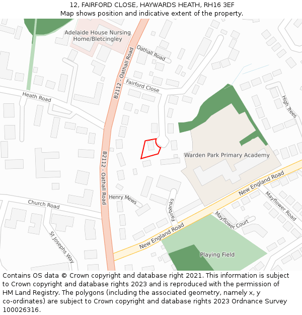 12, FAIRFORD CLOSE, HAYWARDS HEATH, RH16 3EF: Location map and indicative extent of plot