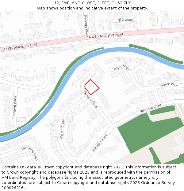 12, FAIRLAND CLOSE, FLEET, GU52 7LX: Location map and indicative extent of plot
