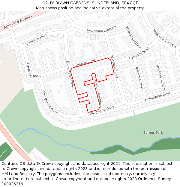 12, FAIRLAWN GARDENS, SUNDERLAND, SR4 8QT: Location map and indicative extent of plot