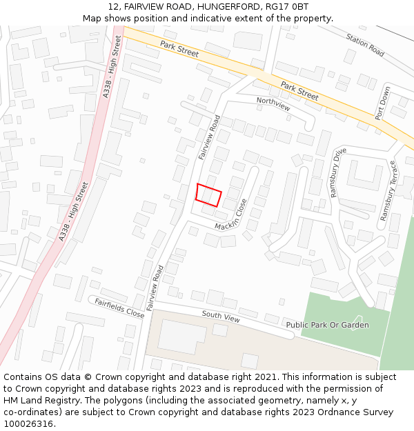 12, FAIRVIEW ROAD, HUNGERFORD, RG17 0BT: Location map and indicative extent of plot