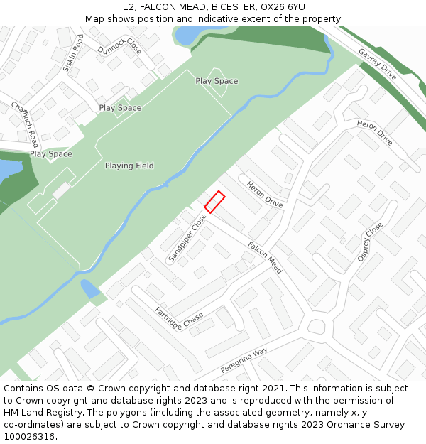 12, FALCON MEAD, BICESTER, OX26 6YU: Location map and indicative extent of plot