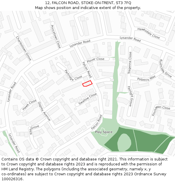 12, FALCON ROAD, STOKE-ON-TRENT, ST3 7FQ: Location map and indicative extent of plot