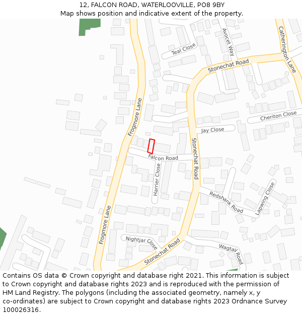 12, FALCON ROAD, WATERLOOVILLE, PO8 9BY: Location map and indicative extent of plot