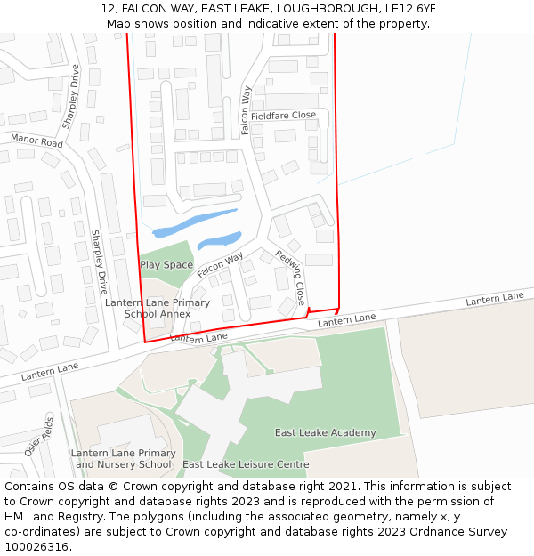 12, FALCON WAY, EAST LEAKE, LOUGHBOROUGH, LE12 6YF: Location map and indicative extent of plot