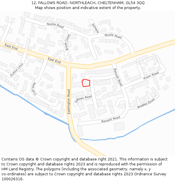 12, FALLOWS ROAD, NORTHLEACH, CHELTENHAM, GL54 3QQ: Location map and indicative extent of plot