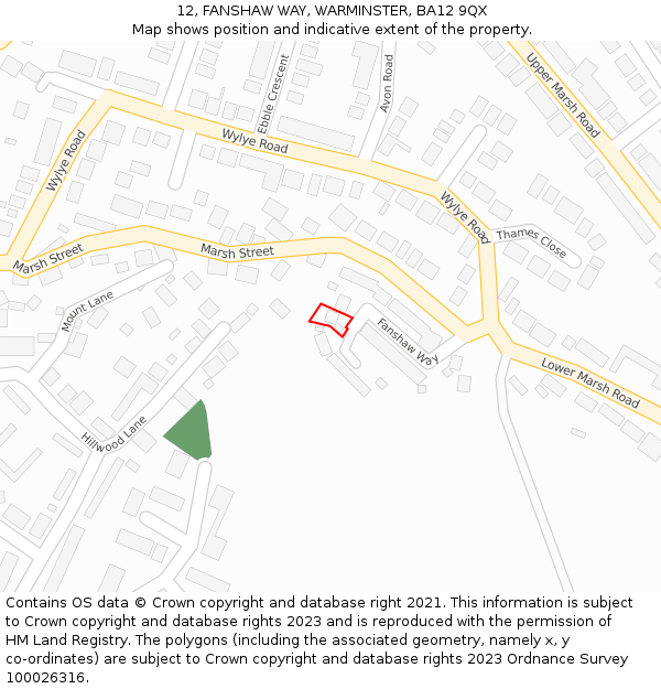 12, FANSHAW WAY, WARMINSTER, BA12 9QX: Location map and indicative extent of plot