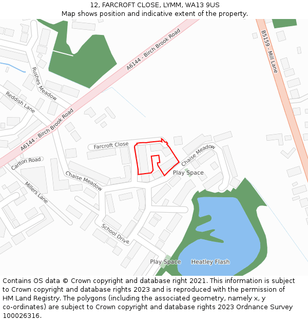 12, FARCROFT CLOSE, LYMM, WA13 9US: Location map and indicative extent of plot