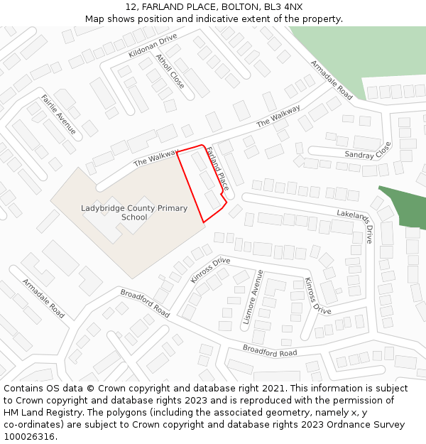 12, FARLAND PLACE, BOLTON, BL3 4NX: Location map and indicative extent of plot