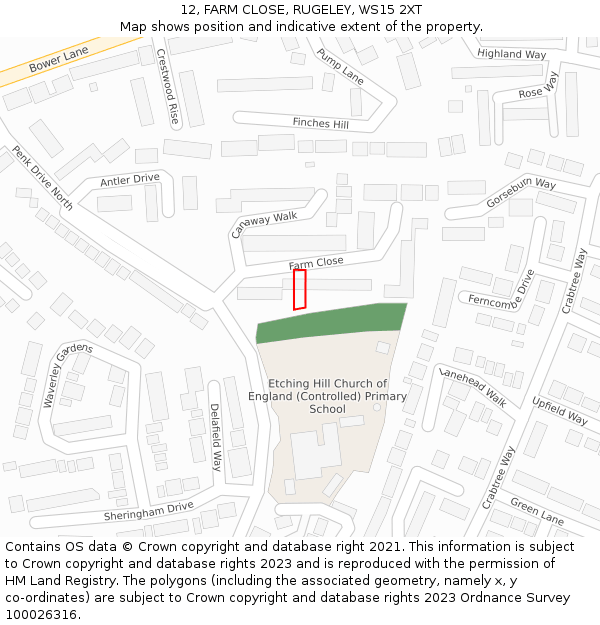 12, FARM CLOSE, RUGELEY, WS15 2XT: Location map and indicative extent of plot