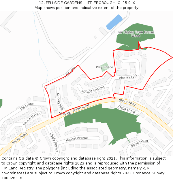 12, FELLSIDE GARDENS, LITTLEBOROUGH, OL15 9LX: Location map and indicative extent of plot