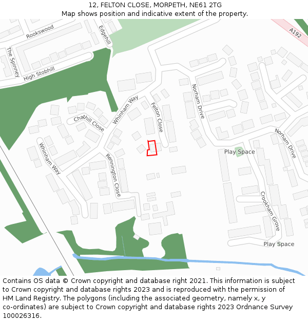 12, FELTON CLOSE, MORPETH, NE61 2TG: Location map and indicative extent of plot