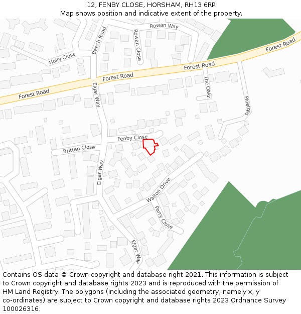 12, FENBY CLOSE, HORSHAM, RH13 6RP: Location map and indicative extent of plot