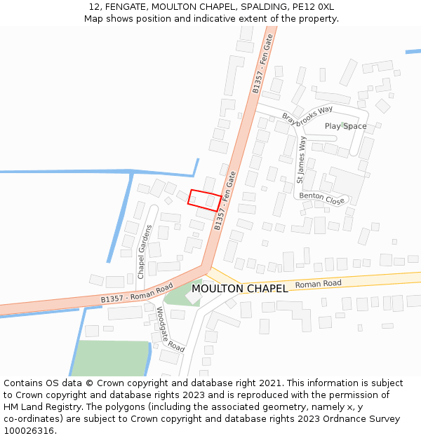 12, FENGATE, MOULTON CHAPEL, SPALDING, PE12 0XL: Location map and indicative extent of plot