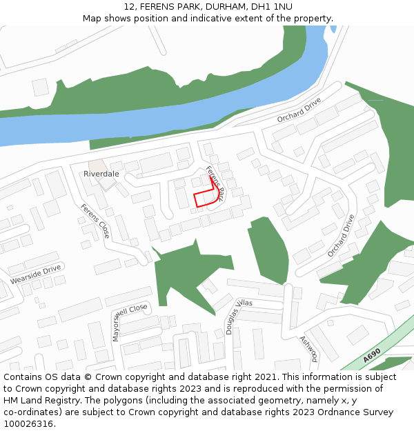 12, FERENS PARK, DURHAM, DH1 1NU: Location map and indicative extent of plot