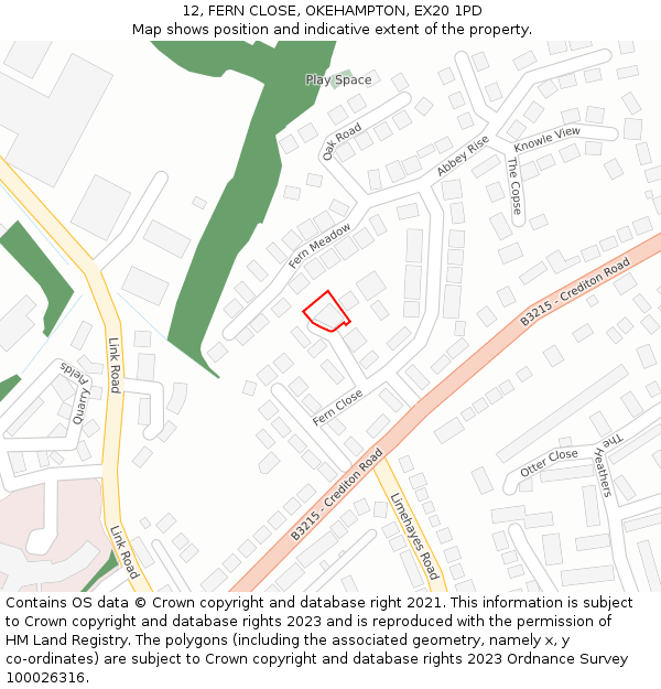 12, FERN CLOSE, OKEHAMPTON, EX20 1PD: Location map and indicative extent of plot