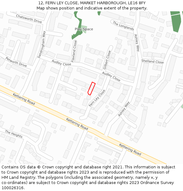 12, FERN LEY CLOSE, MARKET HARBOROUGH, LE16 8FY: Location map and indicative extent of plot