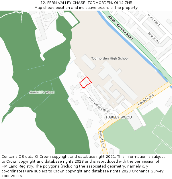 12, FERN VALLEY CHASE, TODMORDEN, OL14 7HB: Location map and indicative extent of plot