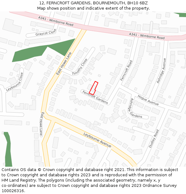 12, FERNCROFT GARDENS, BOURNEMOUTH, BH10 6BZ: Location map and indicative extent of plot