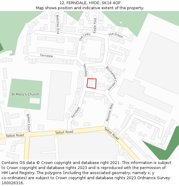 12, FERNDALE, HYDE, SK14 4GP: Location map and indicative extent of plot