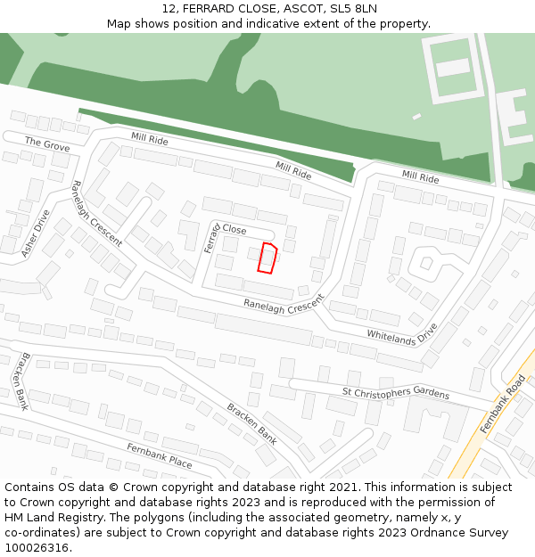 12, FERRARD CLOSE, ASCOT, SL5 8LN: Location map and indicative extent of plot