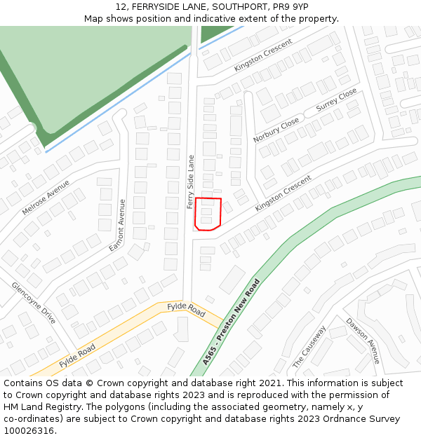 12, FERRYSIDE LANE, SOUTHPORT, PR9 9YP: Location map and indicative extent of plot