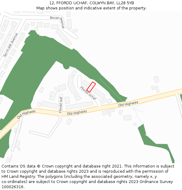 12, FFORDD UCHAF, COLWYN BAY, LL28 5YB: Location map and indicative extent of plot