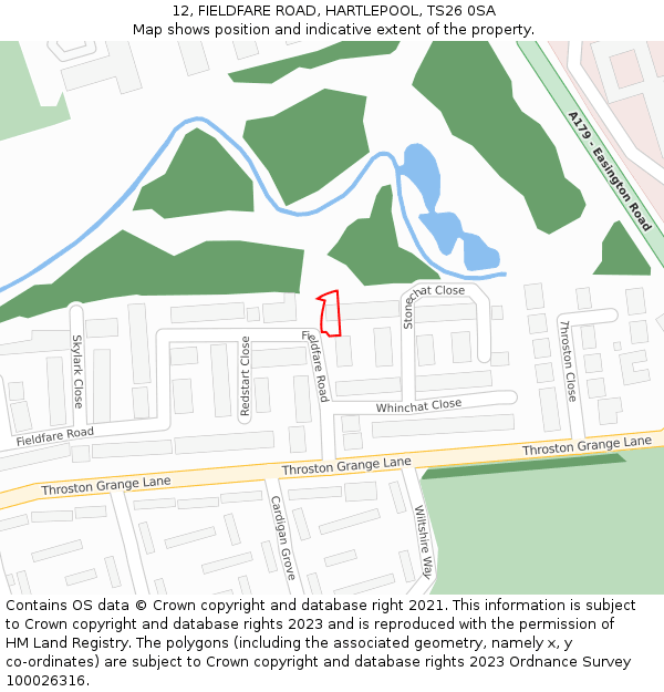 12, FIELDFARE ROAD, HARTLEPOOL, TS26 0SA: Location map and indicative extent of plot