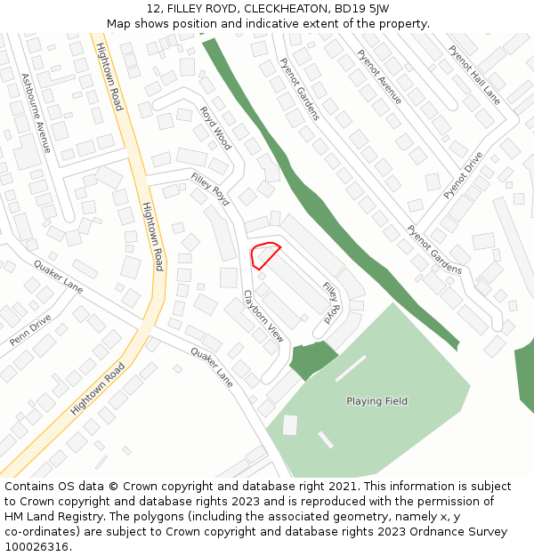 12, FILLEY ROYD, CLECKHEATON, BD19 5JW: Location map and indicative extent of plot