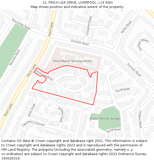 12, FINCH LEA DRIVE, LIVERPOOL, L14 9QN: Location map and indicative extent of plot