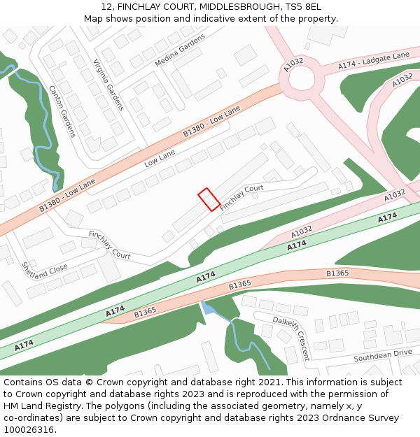 12, FINCHLAY COURT, MIDDLESBROUGH, TS5 8EL: Location map and indicative extent of plot