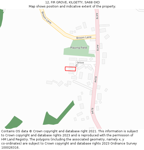 12, FIR GROVE, KILGETTY, SA68 0XD: Location map and indicative extent of plot