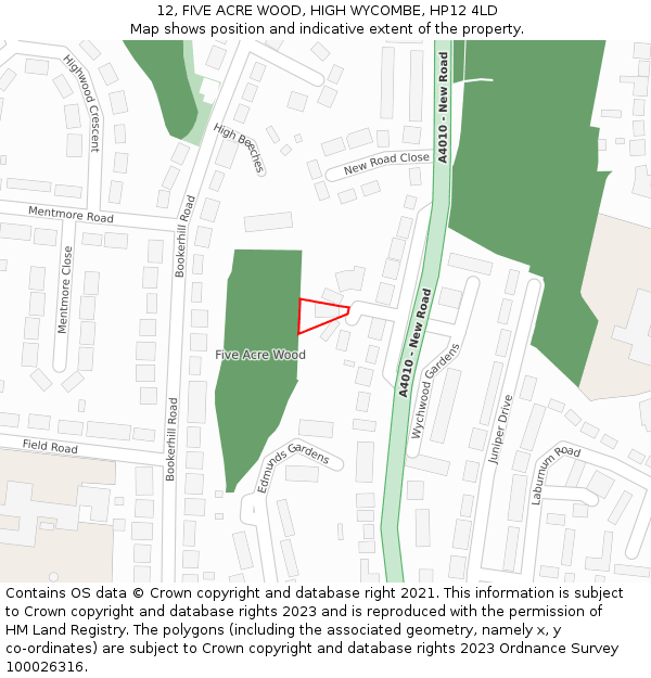 12, FIVE ACRE WOOD, HIGH WYCOMBE, HP12 4LD: Location map and indicative extent of plot
