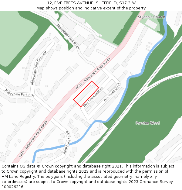 12, FIVE TREES AVENUE, SHEFFIELD, S17 3LW: Location map and indicative extent of plot