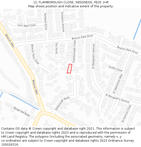 12, FLAMBOROUGH CLOSE, SKEGNESS, PE25 1HR: Location map and indicative extent of plot