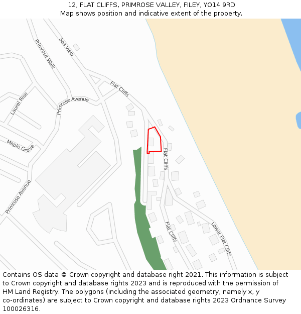 12, FLAT CLIFFS, PRIMROSE VALLEY, FILEY, YO14 9RD: Location map and indicative extent of plot