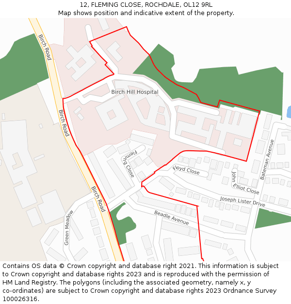 12, FLEMING CLOSE, ROCHDALE, OL12 9RL: Location map and indicative extent of plot