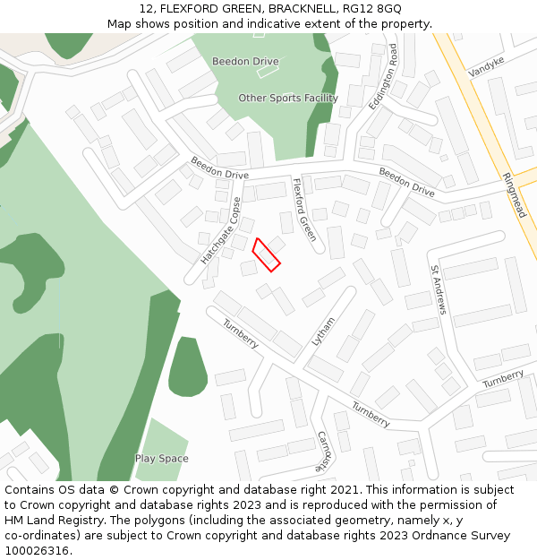 12, FLEXFORD GREEN, BRACKNELL, RG12 8GQ: Location map and indicative extent of plot