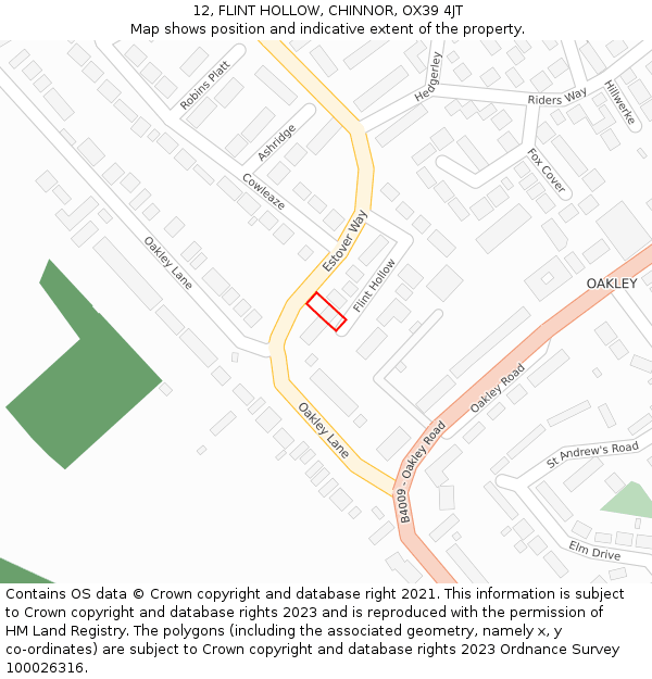 12, FLINT HOLLOW, CHINNOR, OX39 4JT: Location map and indicative extent of plot