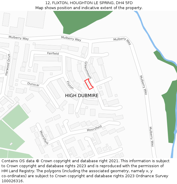 12, FLIXTON, HOUGHTON LE SPRING, DH4 5FD: Location map and indicative extent of plot