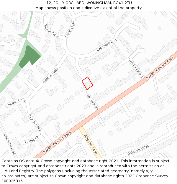 12, FOLLY ORCHARD, WOKINGHAM, RG41 2TU: Location map and indicative extent of plot