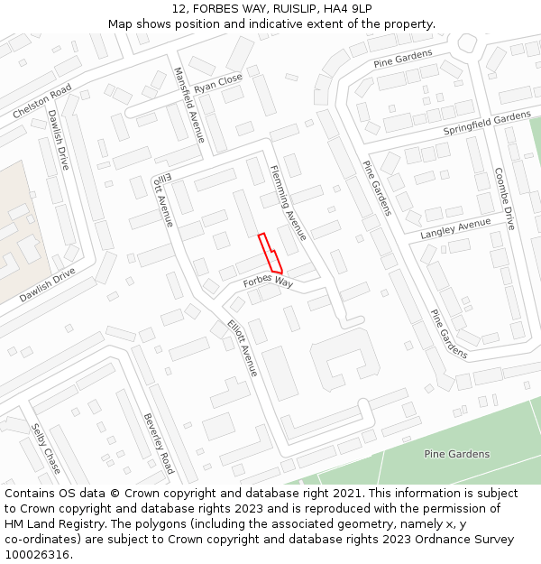 12, FORBES WAY, RUISLIP, HA4 9LP: Location map and indicative extent of plot