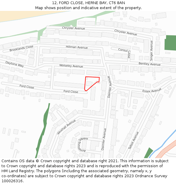 12, FORD CLOSE, HERNE BAY, CT6 8AN: Location map and indicative extent of plot