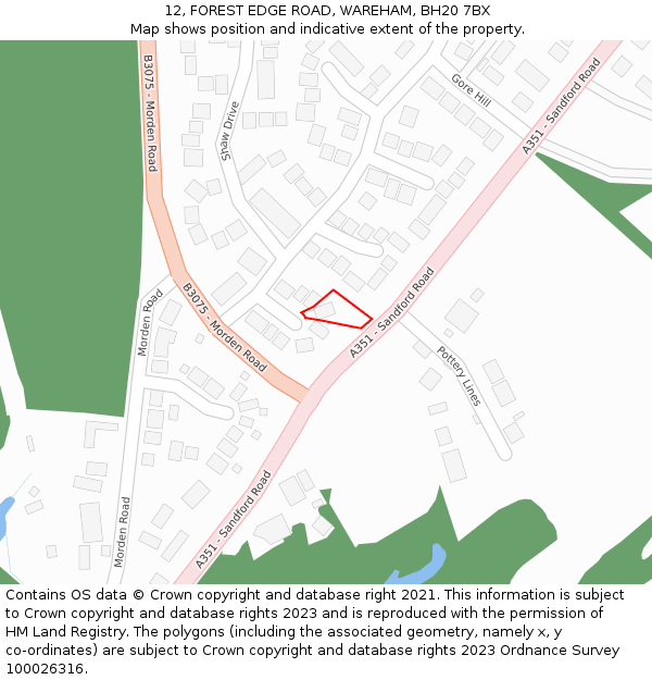 12, FOREST EDGE ROAD, WAREHAM, BH20 7BX: Location map and indicative extent of plot