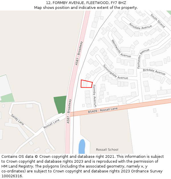 12, FORMBY AVENUE, FLEETWOOD, FY7 8HZ: Location map and indicative extent of plot