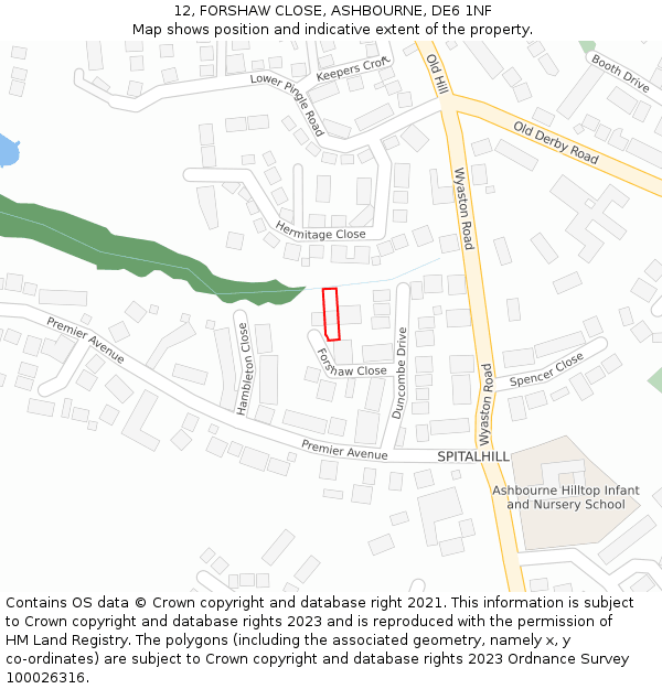 12, FORSHAW CLOSE, ASHBOURNE, DE6 1NF: Location map and indicative extent of plot