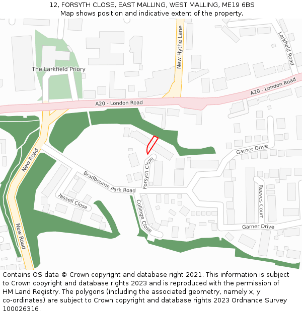 12, FORSYTH CLOSE, EAST MALLING, WEST MALLING, ME19 6BS: Location map and indicative extent of plot