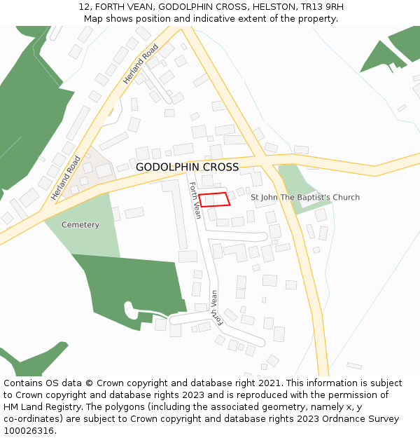 12, FORTH VEAN, GODOLPHIN CROSS, HELSTON, TR13 9RH: Location map and indicative extent of plot