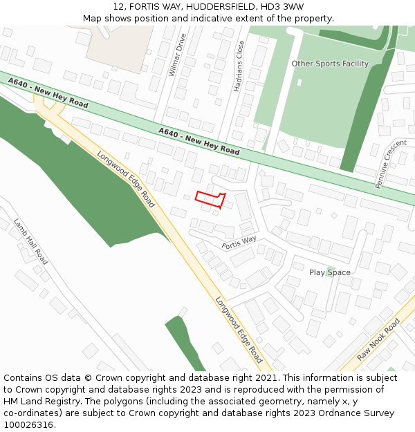 12, FORTIS WAY, HUDDERSFIELD, HD3 3WW: Location map and indicative extent of plot