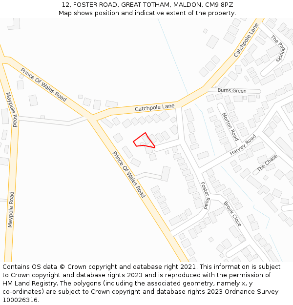 12, FOSTER ROAD, GREAT TOTHAM, MALDON, CM9 8PZ: Location map and indicative extent of plot